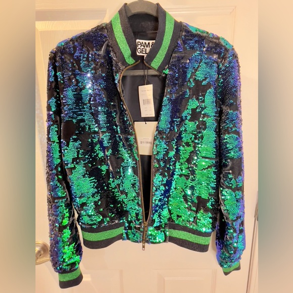 New Year’s sequin bomber jacket mermaid Mardi Gras party holiday fun coat gift - Picture 7 of 8